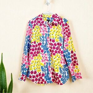 Talbots Women’s Pink Floral Cotton Popover Top Shirt Size L